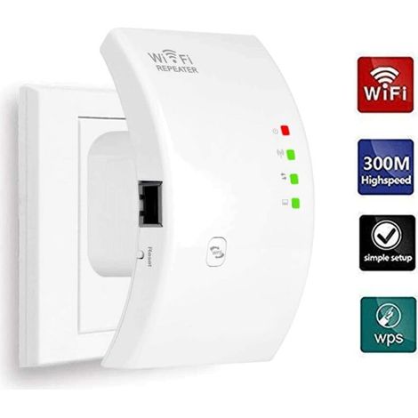 Répéteur WiFi Amplificateur WiFi Puissant N300,2.4GHz WiFi Repeteur avec 1 Port Ethernet,Intégrées Norme IEEE 802.11 b/g/n,Compatible avec Tous Les Routeurs,Facile à Installation (1/5)