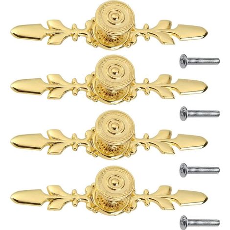Set mit 4 Vintage-Möbelgriffen aus goldfarbener Zinklegierung für Türen, Möbel, Schränke/Schubladen inklusive Schrauben (1/5)