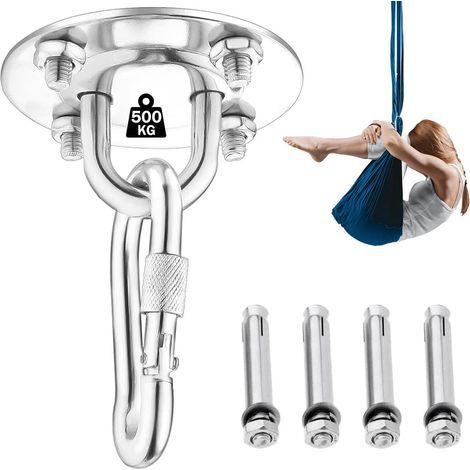 Ceiling Hook, Wall Mount Hook for Hanging Hammock, Yoga Chair, Hanging Chair, and Punching Bag, 500KG Capacity Stainless Steel Suspension Trainer Kit with Carabiner and Screws (1/5)