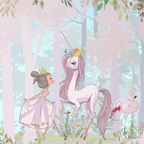 Papier peint panoramique Enfants - Princesse Licorne - 130 cm x 130 cm (1/2)