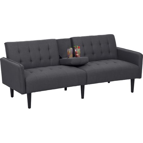 Three-Seater Sofa Bed, with Cupholders - Grey