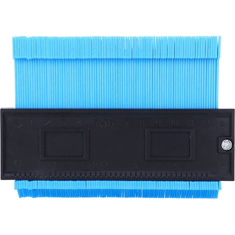 Jauge de contour irrégulier bleu, règle copieuse pour la pose de carrelage et parquet, outil de menuiserie professionnel. (1/5)