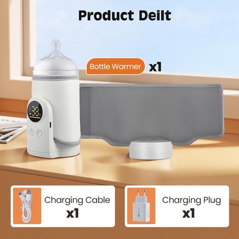 Scaldabiberon portatile, scaldabiberon USB senza fili con display LED e luce notturna, riscaldamento rapido, 8000 mAh, scaldabiberon elettrico per acqua, latte materno o artificiale