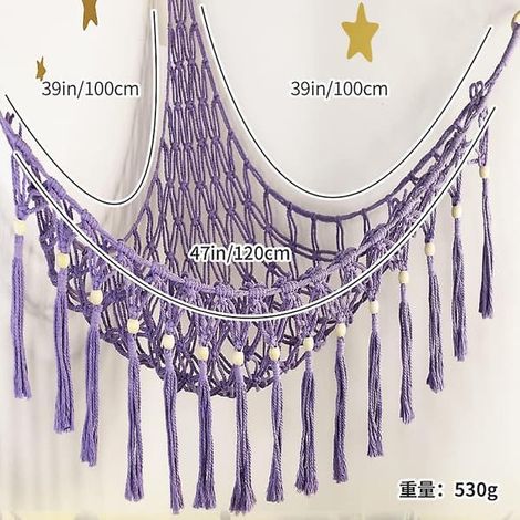 Filet de rangement bohème pour peluches (très grand format) et filet ou hamac pour petites peluches violettes 100100120 (1/2)
