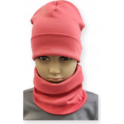 Ensemble bonnet + écharpe 74-80-86, taille bébé 40-44, corail