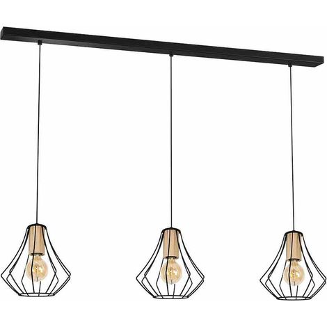 Suspension 3 lumières E27 Milagro WILL MLP4191 noir/bois (1/3)