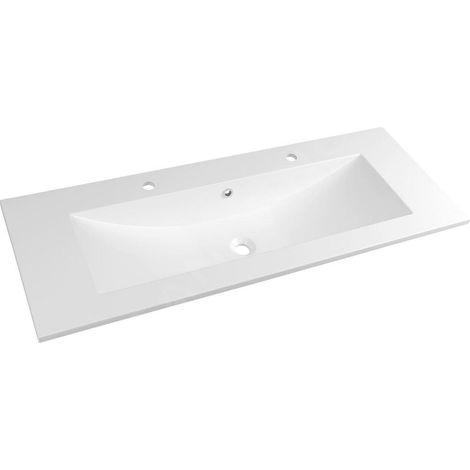Sapho – Double-lavabo encastrable 120x45 cm – Marbre coulé – 2 trous pour robinet – Trop-plein – YU122