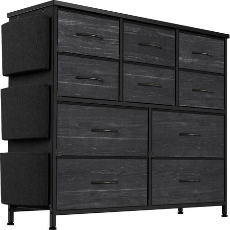 Commode De Chambre, Commode à 10 Tiroirs en Tissu, Pochettes Latérales, Cadre Métal , Meuble TV, Armoire, Meuble De Rangement Noir (1/5)