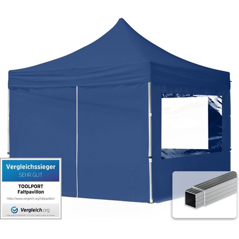 TOOLPORT pop up gazebo 3x3m with four side panels & aluminium frame folding garden tent Water repellent blue