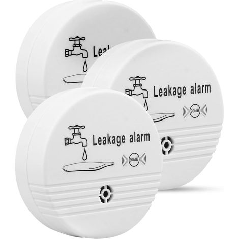 Set mit 3 Wassermeldern mit Sensor, 85 dB mit Batterie, Leckageerkennung für Badezimmer, Keller und Risikobereiche (1/5)