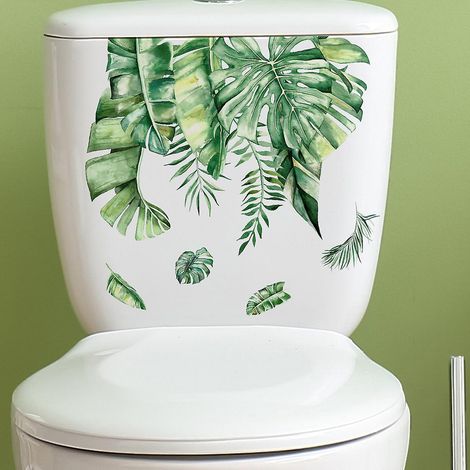 2pcs Autocollants De Toilette Feuille De Verdure, Sticker Mural Drle Pour Wc, Salle De Bain, Cuisine, Pvc (1/5)