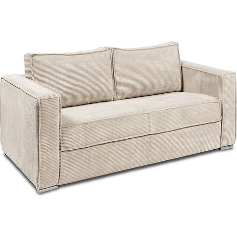 Divano letto 4 posti a ribalta letto 160 cm Materasso 14 cm in Velluto coste Beige Posto - LORETO