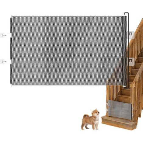 Cancello retrattile per cani, cancelletto di sicurezza per animali, accesso protetto, installazione senza foratura, lunghezza 125 cm, nero (1/5)