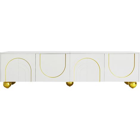 Mueble TV blanco y dorado con 4 puertas, 170 x 38 x 44 cm, MODENUIT (1/5)