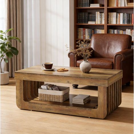 Mesa de centro 120 x 60 x 45 cm con estante inferior, MDF marrón HAVRYA (1/5)