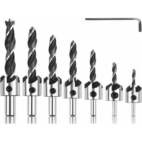 Broca para madera Mufunye, broca avellanadora, broca avellanadora cónica de acero HSS, broca para madera de alta velocidad con llave hexagonal, herramienta de chaflán, 3 4 5 6 7 8 10 mm, Guazhuni, jue (1/5)