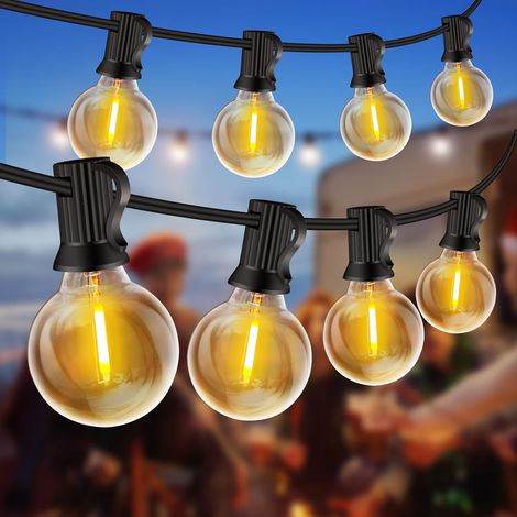 Guirnalda de luces exteriores de 20 metros, 30+2 bombillas, resistente a roturas y al agua, se puede conectar a guirnaldas de luces LED de 20 metros —yuxDSyux (1/5)