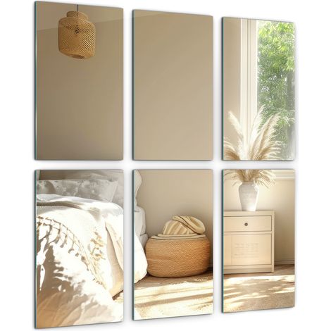 Carreaux de miroir Sans Cadre - Décoratif Auto-Adhésif (30x16cm, 6 Pièces) - Miroir Mural Autocollant (1/5)