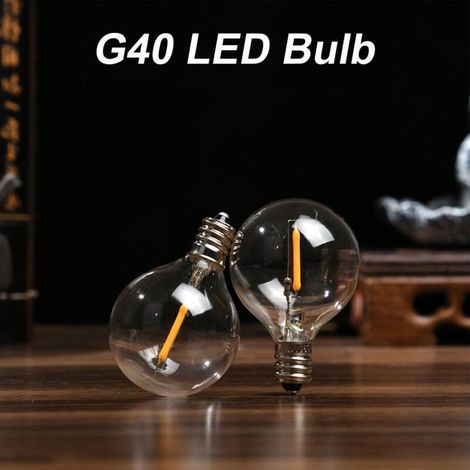 Enowelir Ampoule LED G40 E12 Remplacement, IP44 Étanchéité 220V 2700K Ampoules LED Guirlandes Extérieur, 1W=10W Incandescente, Ampoule LED Filament G40 Globe E12 pour Guirlande Exterieure, (1/4)