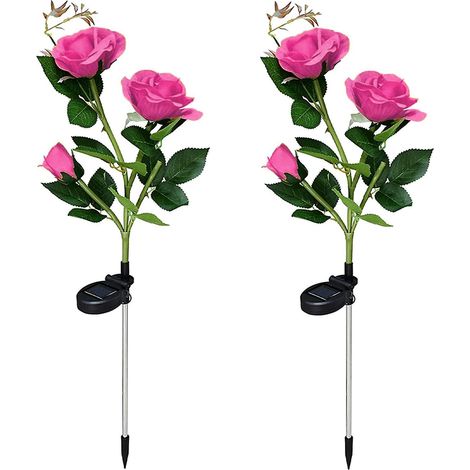 Lampe solaire extérieure pour jardin, guirlande lumineuse LED en forme de rose avec une fleur plus grande et un large panneau solaire (1/5)