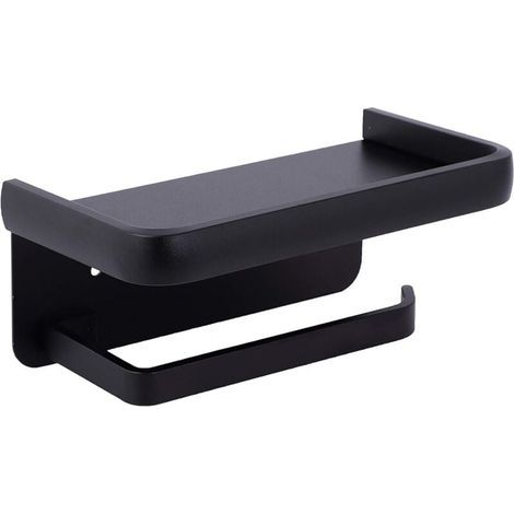 Porte Papier Toilette Mural Support Papier Rouleau Aluminium Derouleur Papier WC avec Étagère de Rangement Noir (1/5)