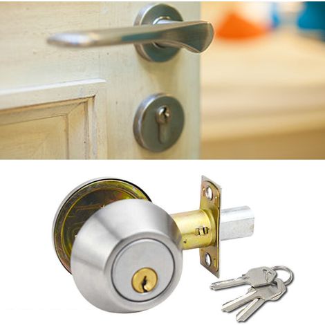 Poignée de porte boule universelle, protection classique, poignée de porte intérieure à clé pour usage domestique, argentée (1/5)