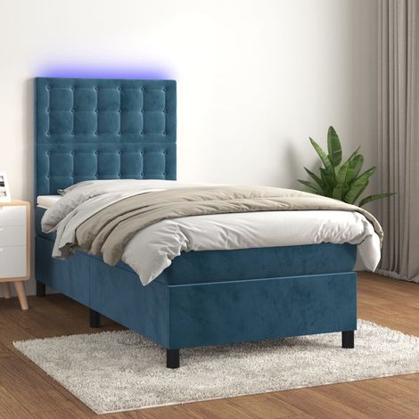 Lit Adulte - Sommier tapissier matelas et LED - Ensemble de lit tapissier - Chambre Intérieur - Bleu foncé 100x200 cm Velours XEJZT353774 (1/5)