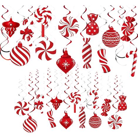 Décor Plafond Noël - Guirlande En Aluminium Doré Rouge Vert - Décoration Suspendue Pour Fête Familiale Ou Scolaire - 26 Pièces (1/5)
