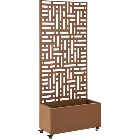 Fioriera/vaso in acciaio zincato con schermo per la privacy 190 x 82 x 38 cm marrone 030009498