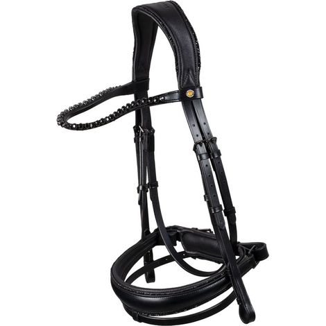 COB, Nero: Testiera da dressage anatomica in pelle con strass