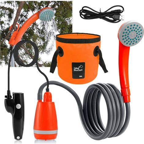 Rosvola Kit de douche de Camping Portable en plein air, avec décharge d'eau de 2.5 à 3,5 l/min, tuyau de 2m, chargement USB, autonomie de la batterie de 30 à 60 minutes. (1/5)