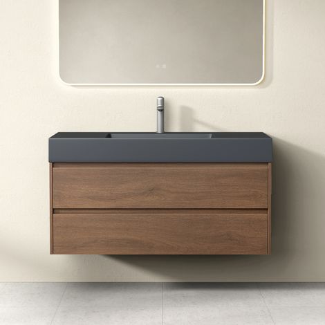 Mai & Mai Meuble de Salle de Bain 120x48x63cm Marron avec Lavabo Gris Noir Meuble Suspendu avec 2 Tiroirs (1/5)