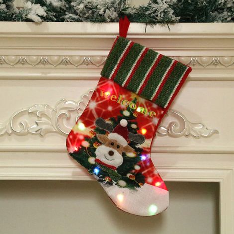 Chaussettes de Noël lumineuses LED, motif éléments de Noël, grande chaussette à suspendre, cadeau pour sapin de Noël, cheminée ou mur (1/5)