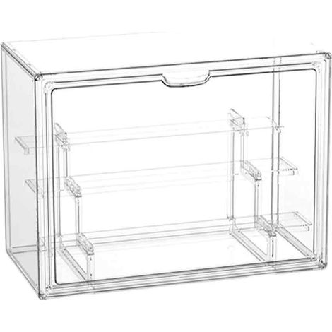 Boîte de rangement pour jouets avec gradins, rangement transparente et portable, anti-poussière, empilable, en bois. (1/5)