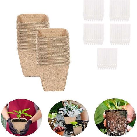 Anzuchttöpfe mit Etiketten für Blumen- und Gemüsepflanzen, Anzuchtbecher, Papierpflanztopf, Gartenbedarf (1/5)