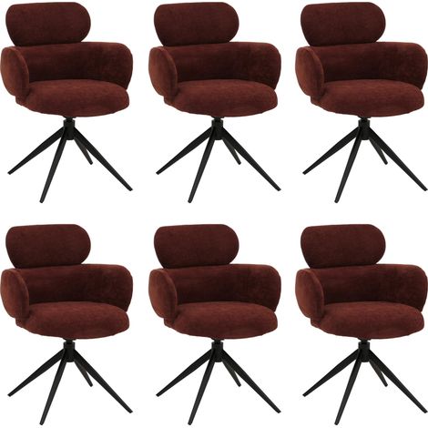 [NEUWERTIG] 6er-Set Esszimmerstuhl HHG-259, Küchenstuhl Stuhl, drehbar Auto-Return, Stoff (310g/m²) Chenille Öko-Tex rotbraun