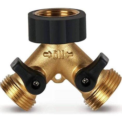 2-Way Y-Distributor Tap Splitter for Garden Hoses, Dual Water Inlet for Washing Machine, 3/4 Inch Water Splitter for Connecting 2 Appliances, Brass
