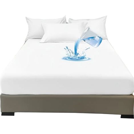 Lenzuolo con angoli impermeabile, cotone, 180x200 cm, impermeabile, bianco (1/5)
