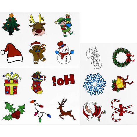 TINKSKY 72-teiliges Set temporärer Weihnachtsaufkleber mit Cartoon-Motiven für Erwachsene mit 18 verschiedenen Mustern (1/3)