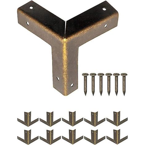 10 Pack Antique Metal Furniture Corners, Edge Protector Corners For Crates And Furniture - Vintage Style Aged Brass - 32 X 32 Mm (1/4)