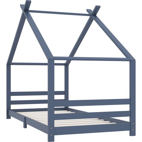 Lit enfant pour 1 personnes, Structure de lit, Assemblage Facile, Gris Bois de pin massif 90x200 cm OIB1840E (1/5)