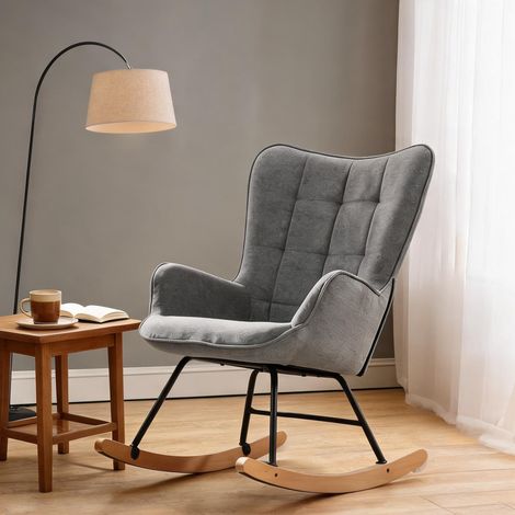 Fauteuil lounge pivotant en bois massif et métal velours gris (1/5)