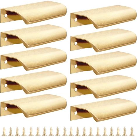 Lot de 10 poignées de placard de cuisine dorées – Poignées de 80 mm pour armoires et tiroirs, poignées modernes en aluminium pour armoire de salle de bain, laiton brossé (1/5)