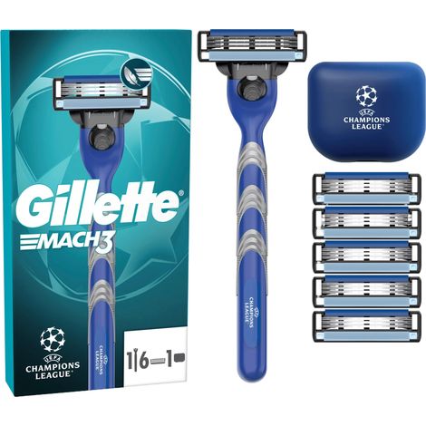 Gillette Mach3 Systemklingen 3er + Handstück + Reiseetui "UEFA Champions League" Rasierklingen + Handstück + Reiseetui