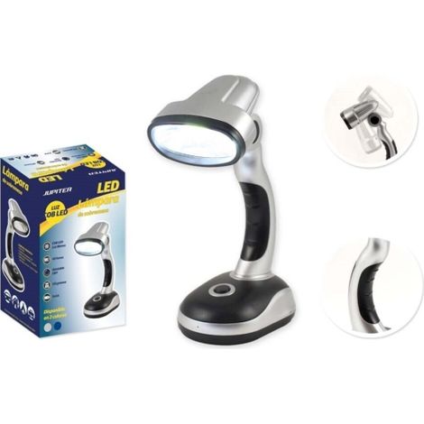 Jupiter Tischleuchte de cob-led 40lm - kann auch als Taschenlampe verwendet werden - funktioniert mit 3 Batterien aa - Farbe silber/schwarz