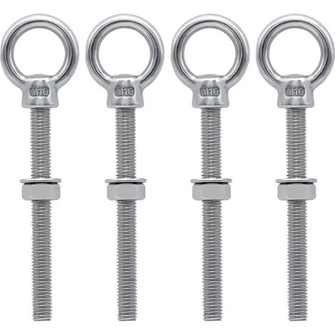 Shining House – Boulons à œil M10 x 100 mm – Acier inoxydable 304 – Lot de 4 – Résistance à la rouille pour fixation et suspension
