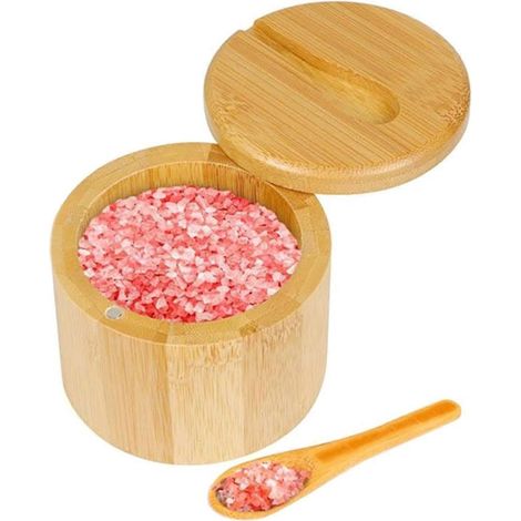 Pots à sel et à poivre, boîtes à épices en bambou, ensemble de bocaux de rangement, support à sucre en bois, bol multifonctionnel. (1/5)
