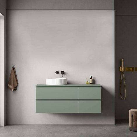Mobile bagno sospeso reversibile 120 cm Verde Salvia per Lavabo d'appoggio Senza Specchio - Fiji Paint Top (1/4)