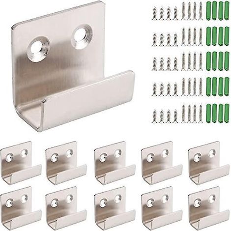10 Pack Ceramic and Stainless Steel Tile Hooks with 20 Long and 20 Short Screws, L Shaped Heavy Duty Wall Hooks for Home, Kitchen, Bathroom (Silver) (1/5)