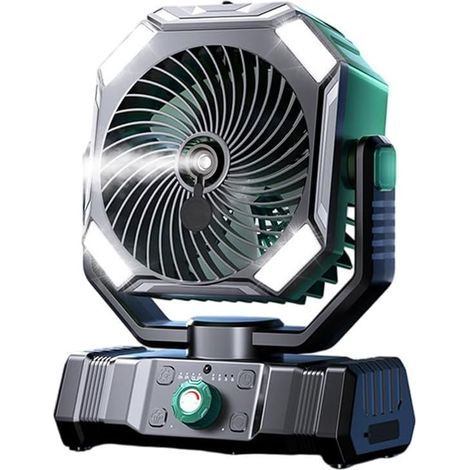 Portable USB camping fan with LED light to stay cool anywhere outdoors, travel, misting, rechargeable, personal cooling (green) (1/5)